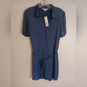 New BB Dakota Mini Shirt Dress Blue Sz Medium Polka-dot